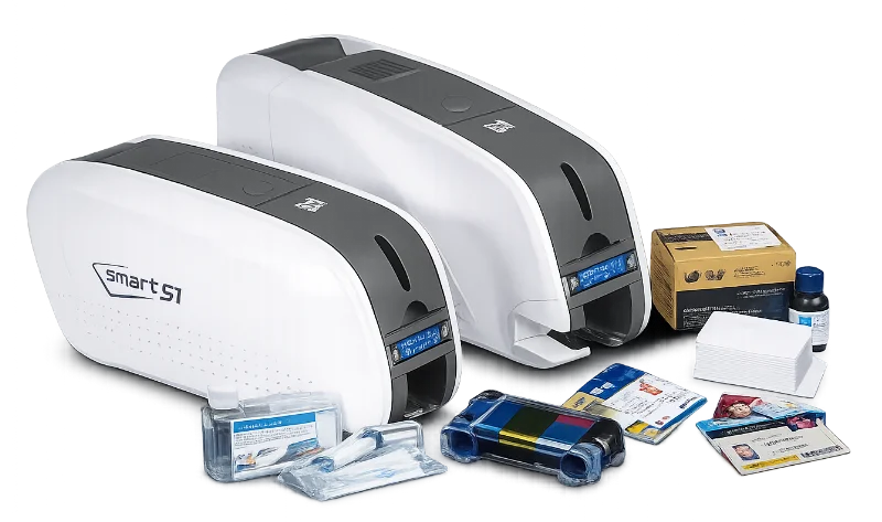 Impresora de tarjetas IDP SMART-51 con sus características: 300, 600 y 1.200 dpi, codificación magnética, RFID y laminado.